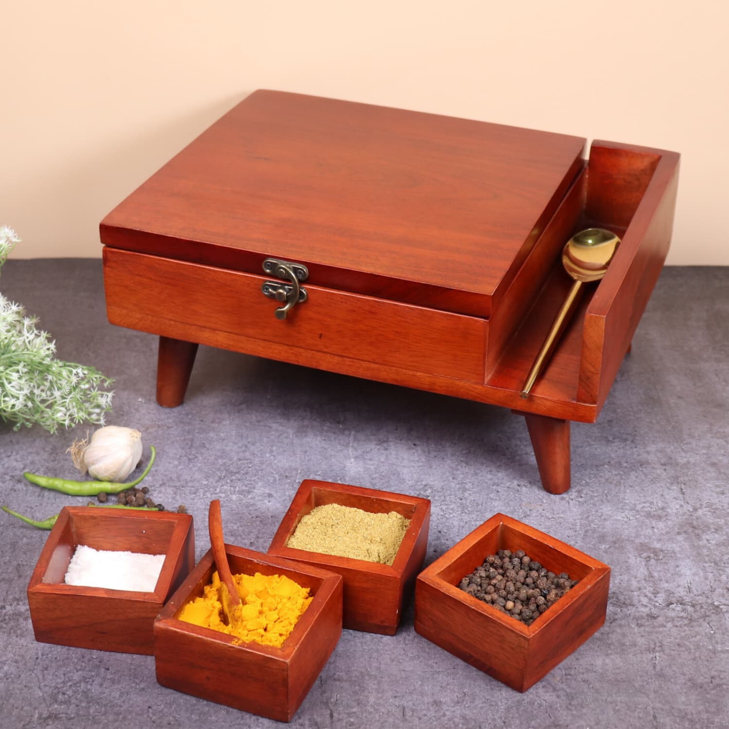 Buy Best wooden  Masala Box for kitchen online in India