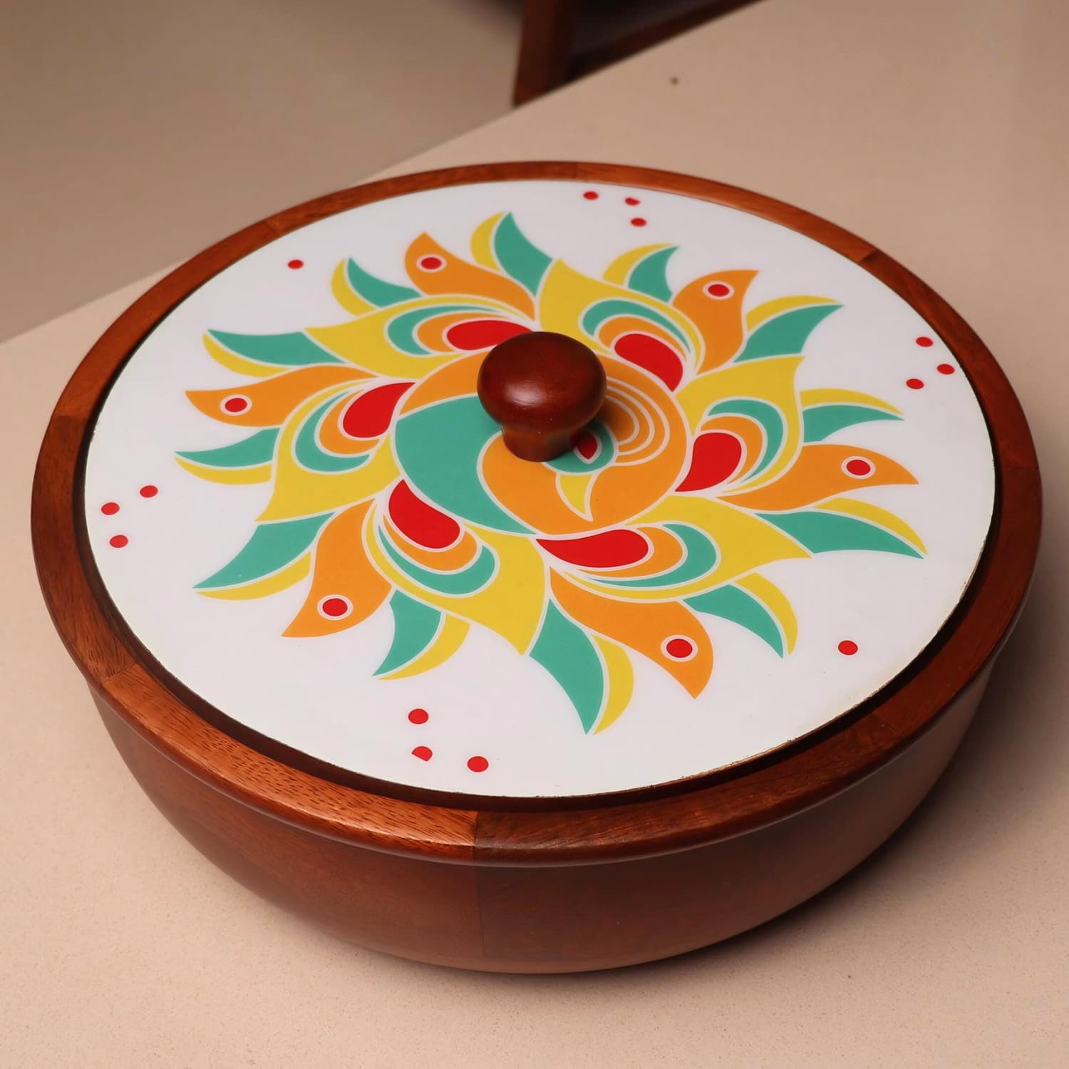 Best Wooden Chapati box online India Rangoli Edition