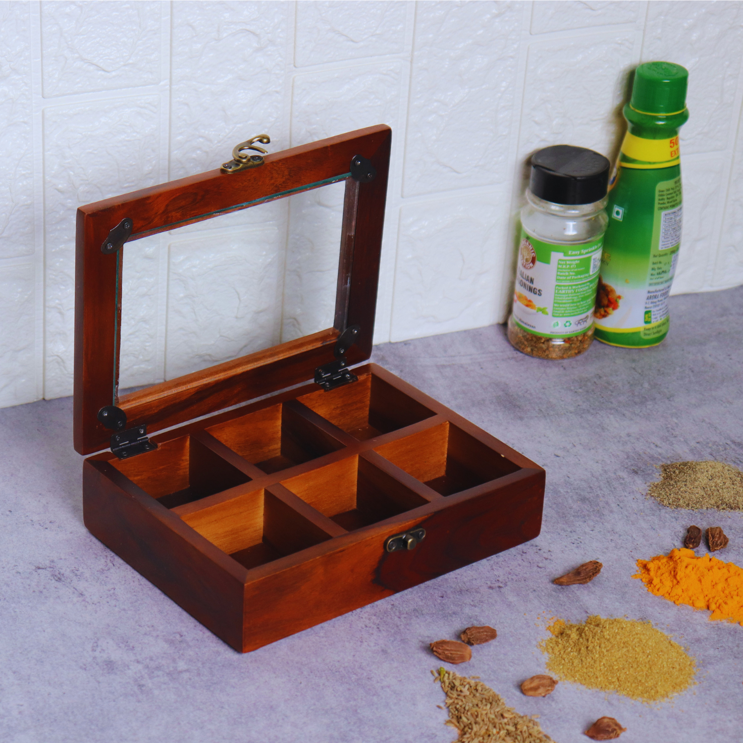 The Wooden Spice box  ( Six Compartment) - LOOSEBUCKET