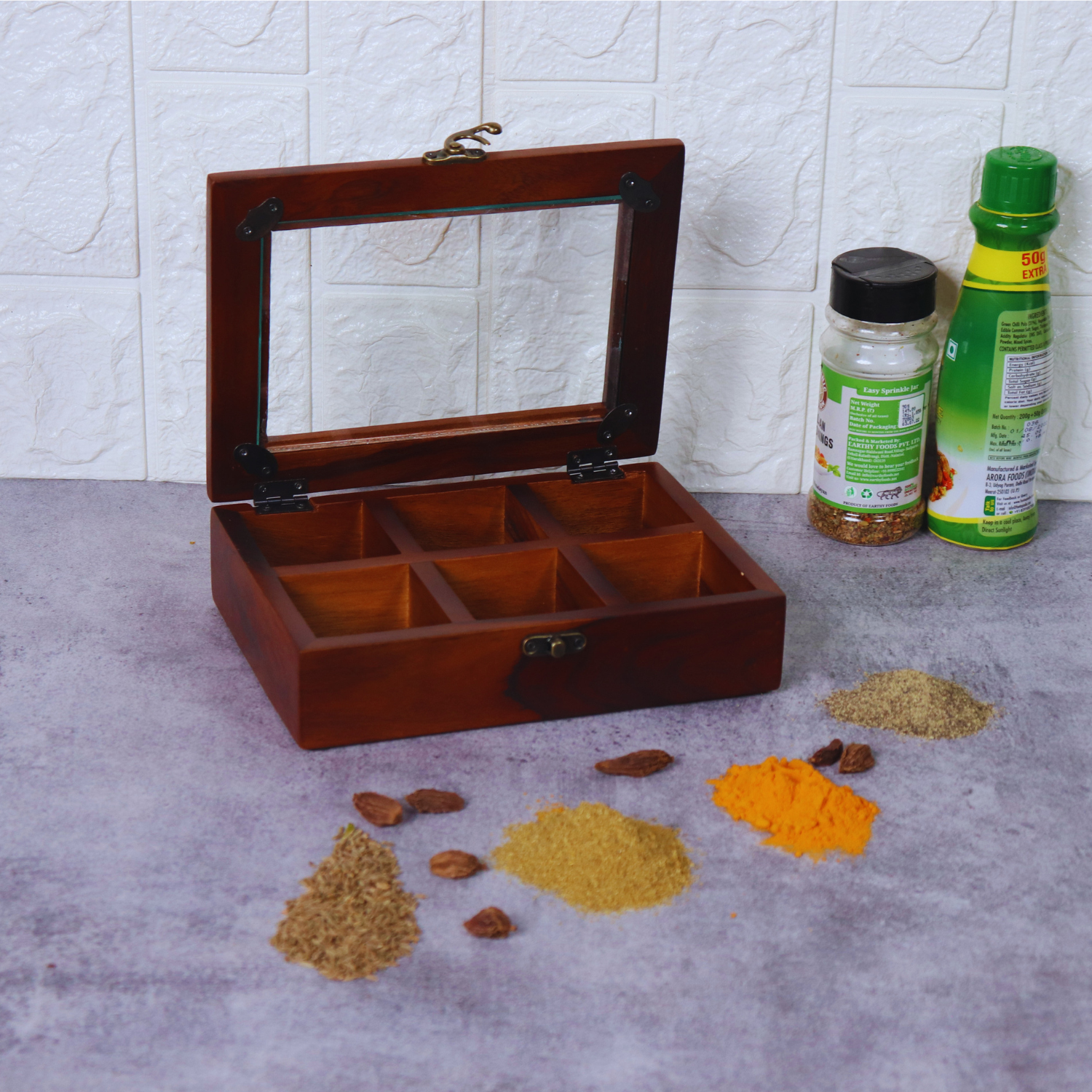 The Wooden Spice box  ( Six Compartment) - LOOSEBUCKET