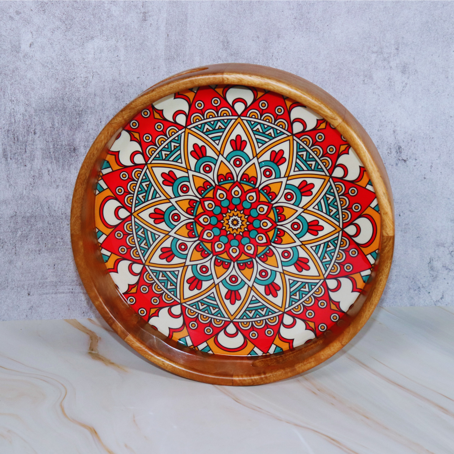 The Wooden Round  Mandala Serving Trays  (Mahogany Collection) - LOOSEBUCKET